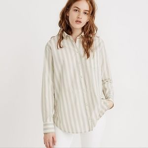 Madewell Green Ivory Tunic Shirt in Hampden Stripe sz M